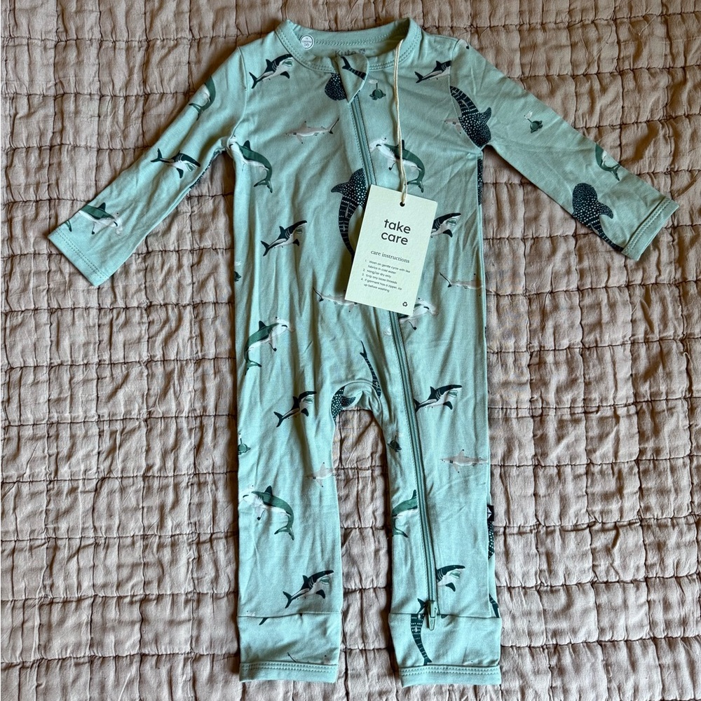 Sage Shark Zipper Romper